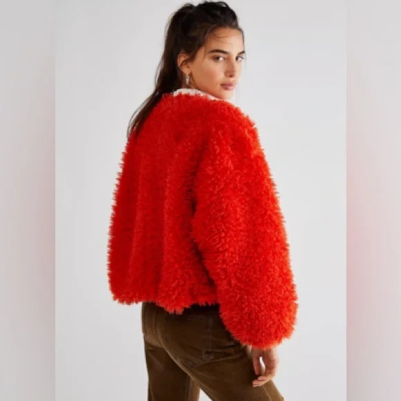 EUC. Free People Lena Teddy Jacket Orangish-red XS - Picture 2 of 11